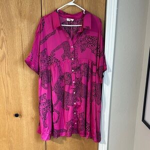 Pink Leopard Print Button-Up dress
